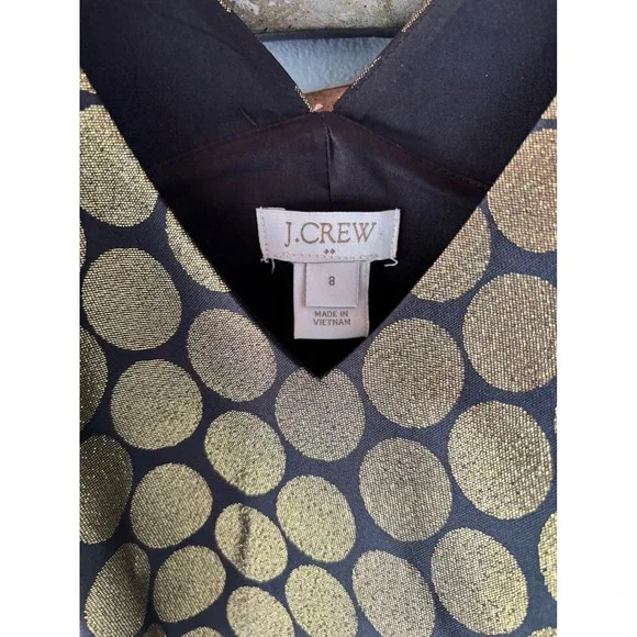 J.Crew Gold Metallic Polka Dot Jacquard Fit Flare Party Dress 8 - Picture 2 of 6